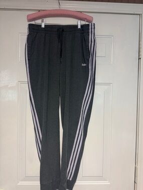 adidas Kids Black Joggers with Light Pink Side Stripes